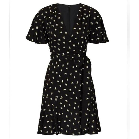 JILL STUART  Wrap Dress | Black Mini V-Neck  Floral Embroidered Size 4 Romantic - Picture 13 of 13